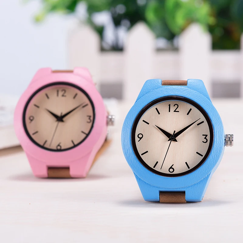 

Original Brand BOBO BIRD Women Wristwatches Handmade Three Colors Wood Watches With Genuine Leather relogio feminino OEM