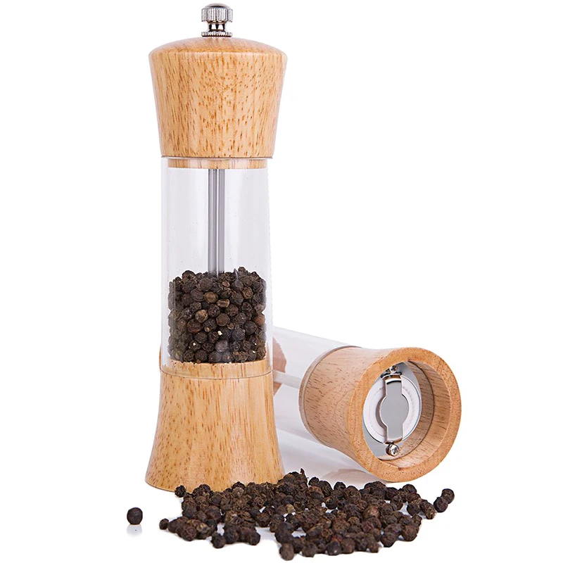 Акриловая мельница для соли и перца в комплекте, деревянные мельницы для соли и перца-шейкеры с регулируемым керамическим сердечником-мельница для соли и перца