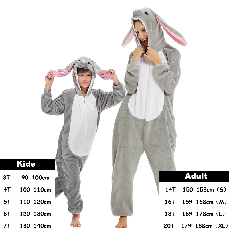 Warm Winter Unicorn Pajamas For Boys Girls Kugurumi Panda Pyjamas Women Onesies Unicornio Flannel Stitch Cat Sleepwear Jumpsuits - Цвет: rabbit