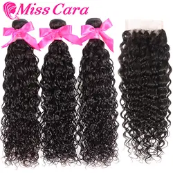 Малазийские волны воды с закрытием 100% человеческих волос 3/4 пучков с закрытием средней/свободной части закрытия Miss Cara remy волос