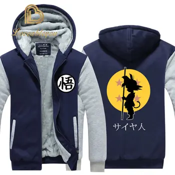 

Winter Jacket Men Streetwear DRAGON BALL EU Size Plus Fleece Zip Up Hoodie Son Goku Parka Casual Coat Cosplay Costume Sweatshirt