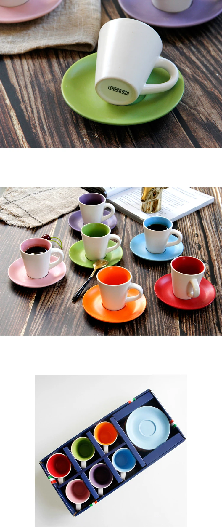 6 Pcs Colorful Professional Espresso Mugs With Tray Set 100ml Italy Black Strong Coffee Cups Ceramic Coffe Tea Tumbler Caneca
