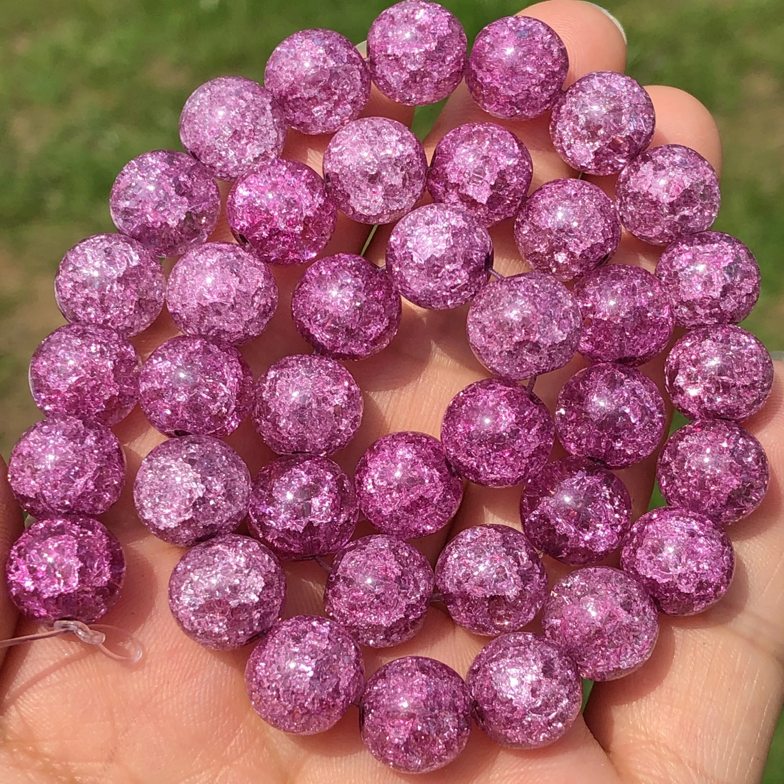 Natural Purple Cracked Quartz Crystal Stone Beads Smooth Round Loose
