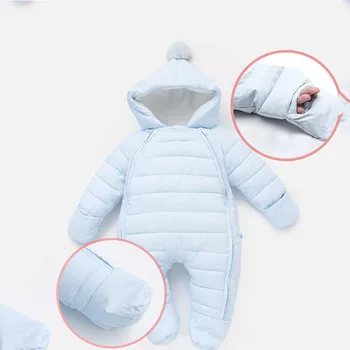 

2020 Newborn Baby Jumpsuit Hooded Plus Velvet Warm Baby Boys Snowsuit Toddler Snow Suit Baby Girl Cotton Overalls Rompers