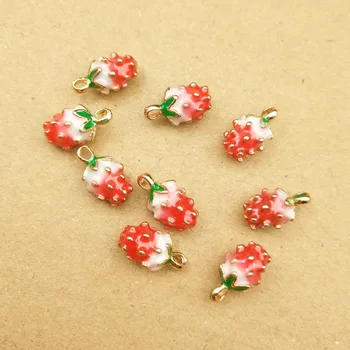 

10pcs enamel strawberry charm for jewelry making earring pendant bracelet and necklace charm