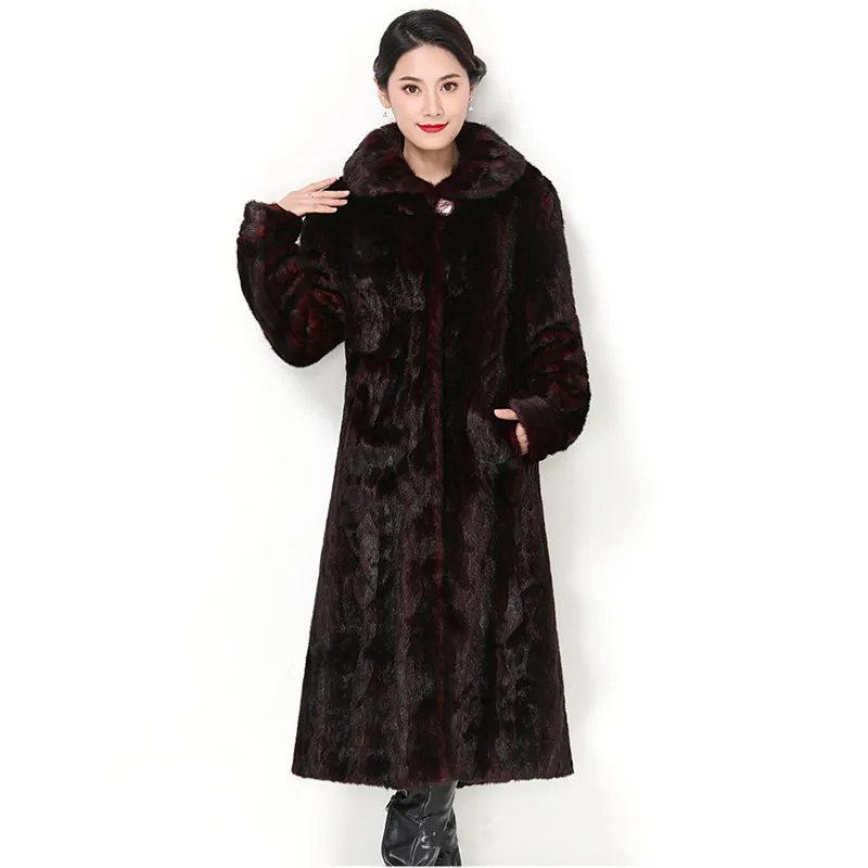 Модное пальто из искусственного меха для мамы черная, винно-красная, 5XL, плюс размер, Тонкая зимняя новая Корейская куртка с длинным рукавом для отдыха из искусственного меха, feminina LR454