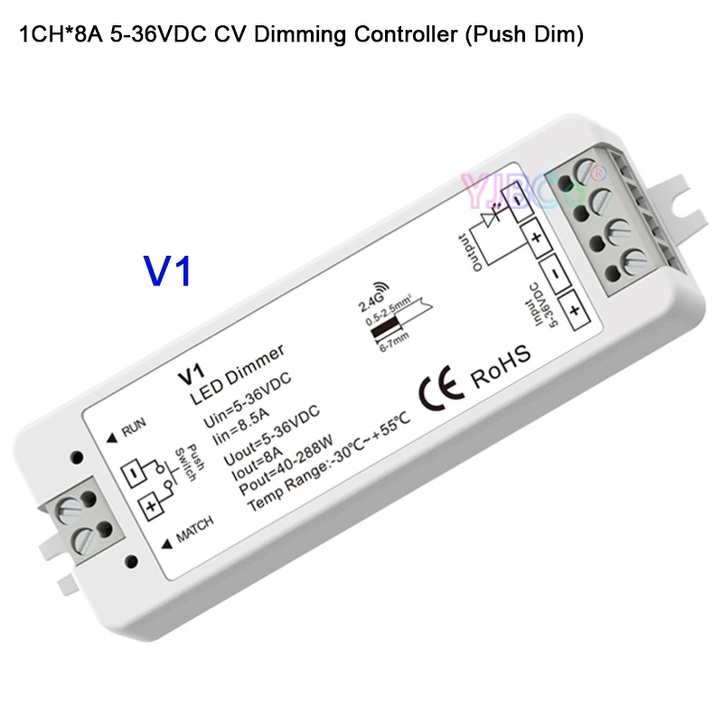 DC5V 12V 24V 36V 2,4G Одноцветный RF Push Dim Dimming led контроллер 1CH* 8A диммер V1 приемник для одноцветной светодиодной ленты - Цвет: V1