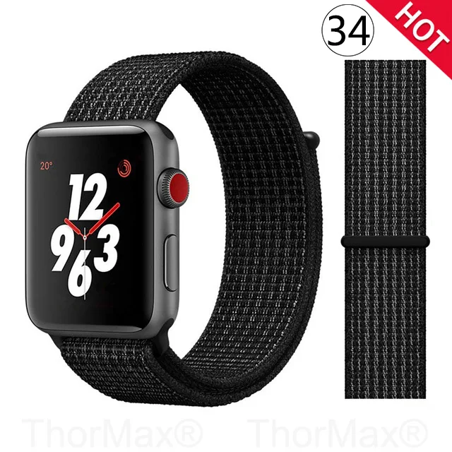 34-Black Nik Ремешок для часов Apple Watch 4 серии 5 4 3 мягкий легкий дышащий нейлоновый спортивный ремешок 38 мм 42 мм 40 мм 44 мм Ремешки для наручных часов - Цвет ремешка: 34-Black Nik