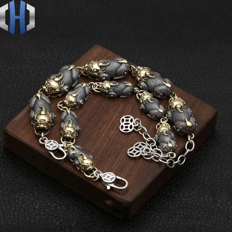S925 Стерлинговое серебро, ювелирные изделия, креативная мода, деньги Тай, тайское серебро, инкрустированный медный мужской браслет