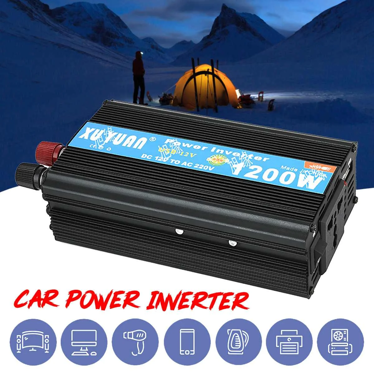 Автомобильный преобразователь адаптер 1200 Вт AC/DC 12/24V дo AC 220/110 В Модифицированная синус волна Мощность автомобильный инвертирующий усилитель Зарядное устройство ЖК-дисплей дисплей Питание