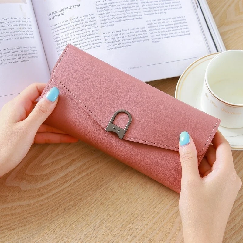 Billeteras de cuero sintético mujer, femeninas con broche largo, de gran capacidad, para dinero, teléfono, tarjetero|Carteras| - AliExpress