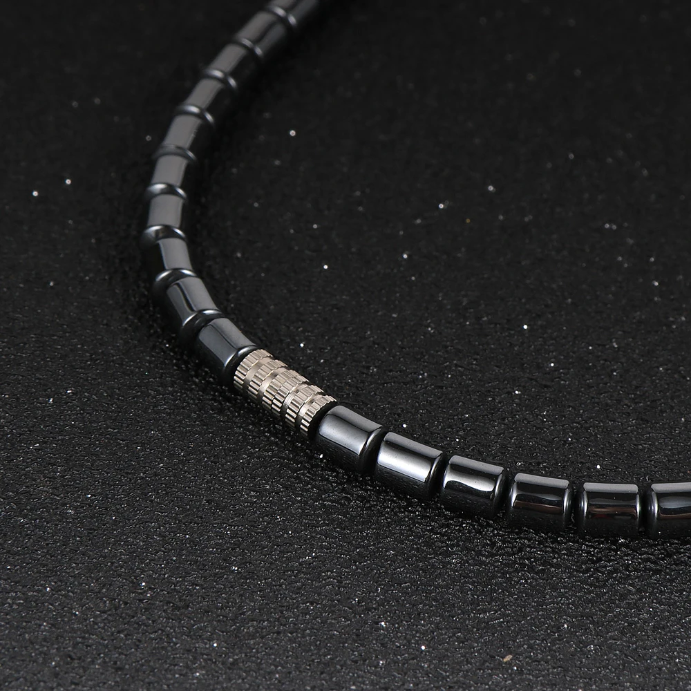 Women Hematite Tassel Sector Pendant Necklace Geometric Natural Stone Necklaces Choker Clavicle Chain Party Fashion Jewelry 45cm