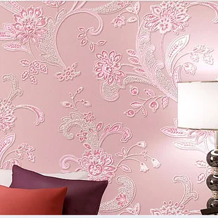 Простой 3D пасторальный стиль большой цветок нетканые обои розовый романтический спальня для девочек комната Свадьба обои для дома