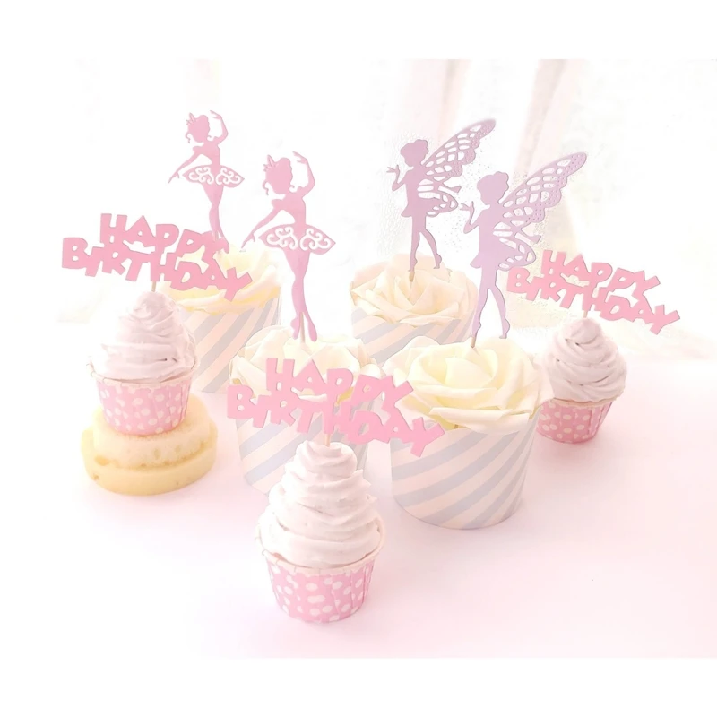 Description Picture 6 of item5 Pcs Cute elf girl Ballerina Skirt Tutus Dress Cake Topper Party Cupcake Flags/Birthday cake with flag wedding Baking Decorate