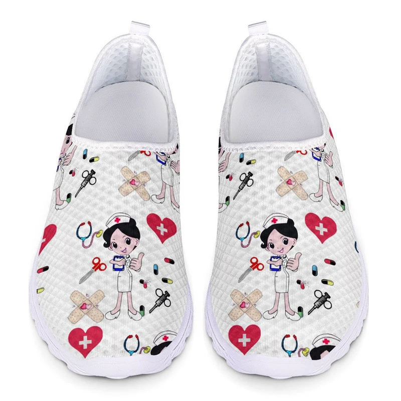 

WHEREISART Fashion Nursing Shoes for Women Cartoon Doctor Hospital Spring Summer Mesh Flats Slip-on Sneakers Breathable Zapatos