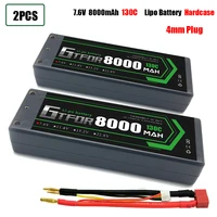 GTFDR 2PCS 2S Lipo Battery 7.4V 7.6V HV 8400mAh 7000mAh 6200mA 5200mAh 140C/280C 100C/200C 60C/120C 4mm for 1/8 1/10 Road RC Car 2