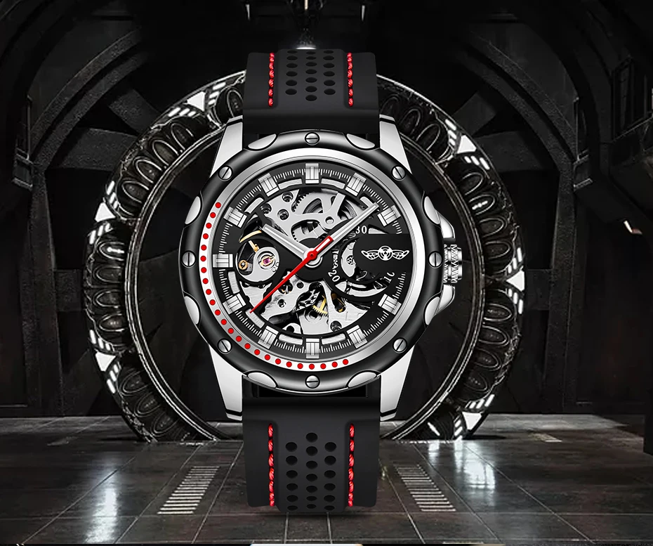 WINNER Brand 2019 New Fashion Men Automatic Mechanical Watches Luxury Brand Skeleton Luminous Hands Rubber Strap Sport Clock
