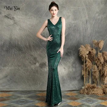 

wei yin AE0190 2020 Green Double-V Mermaid Evening Dress Prom Gowns Formal Party Dress robe de soiree Elegant Luxury robe longue