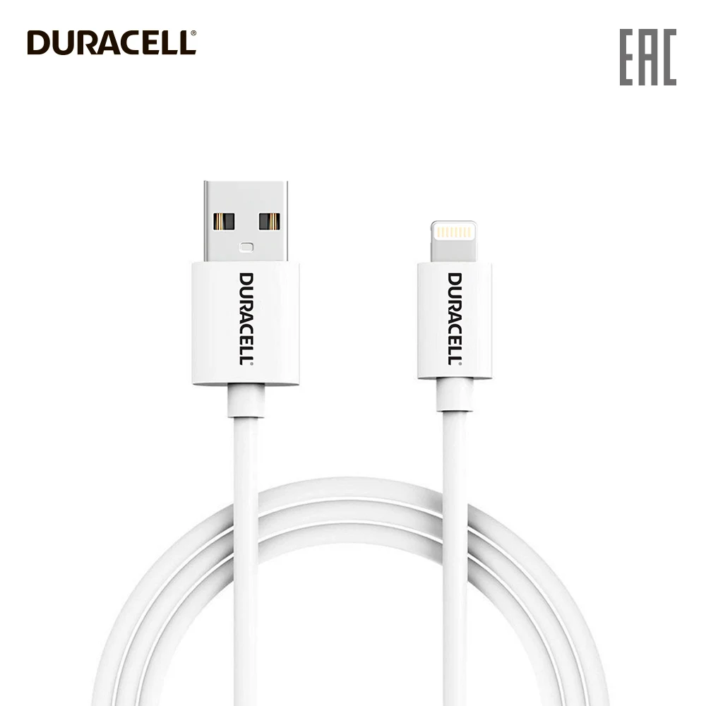 Кабель lightning MFI Duracell, 2м, TPU, Fast charging, белый, USB5022W-RU