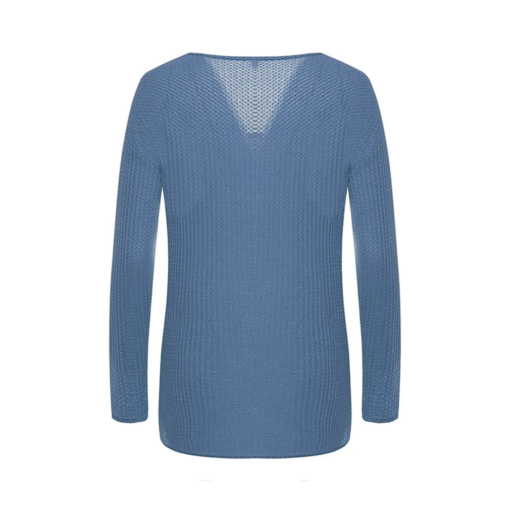 Jaycosin Fashion Casual Lady Long Sleeve V-neck Sweater Stylish Comfortable Soft Solid Color Knitting Slim Blouse Sweater Tops
