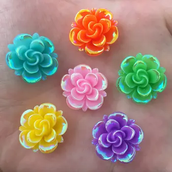 

100PCS AB 20mm Resin Flower Stone Flatback Wedding Diy Buttons Scrapbook Crafts R27*10