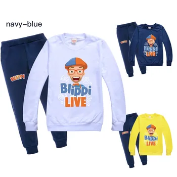 

girls clothing set Children Kids TV Blippi T Shirt Cosplay Tee long Sleeve T-Shirt Tops + pants Blouse Blue Tees TShirts Costume