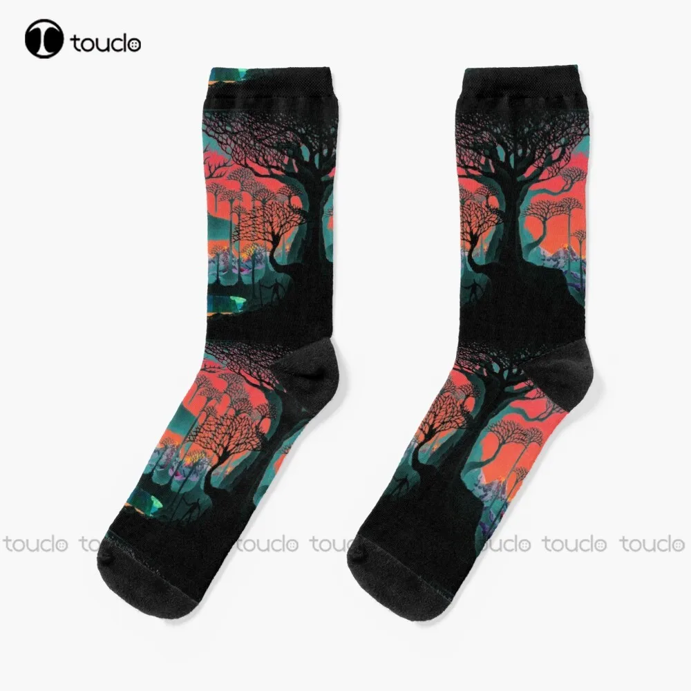 

Forest Spirit - Woodland Illustration Socks Bride Socks Personalized Custom Unisex Adult Teen Youth Socks 360° Digital Print