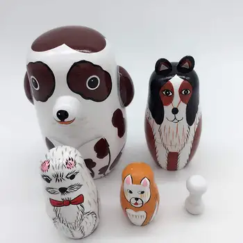 

5Pcs/Set Hand Painted Dotted Dog Animal Nesting Dolls Matryoshka Puzzles Assembly Model Figurines Toys