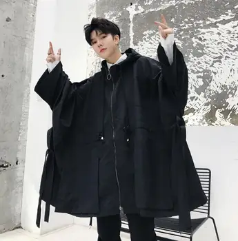 

Autumn and winter men's personality OVERSIZE loose bat sleeve hooded windbreaker men's fashion plus size plus cotton jacket tide