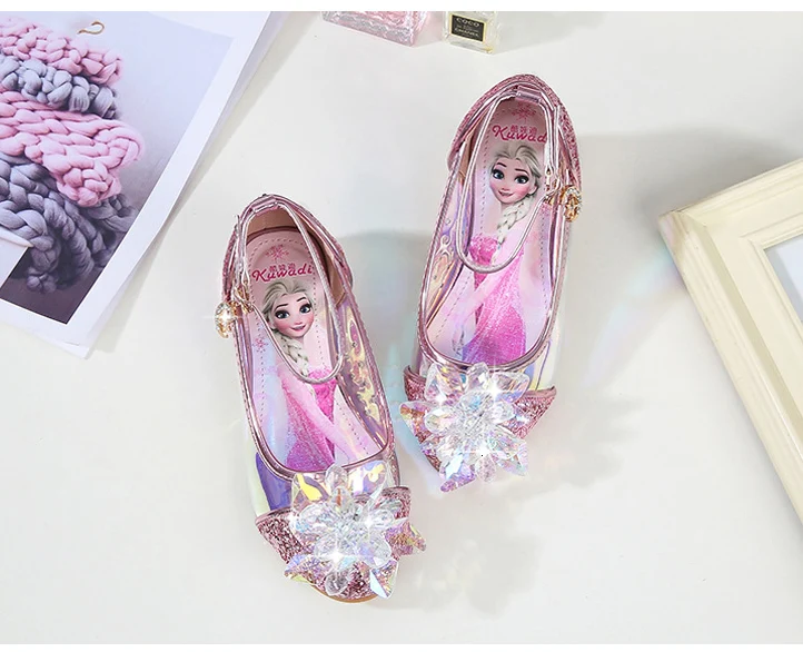 Diamond Shining Sequined Girls Sandals Fashion Anna Elsa Princess Dancing Party Children Shoes Rhinestone Leather Kids Shoes 594 (7)