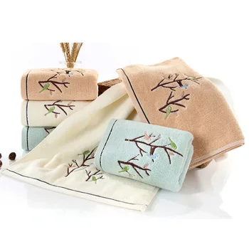 

1 PCS Face Towels woman cotton 35*75cm pattern embroidery girls gifts bathroom kitchen terry towel white green coffee color