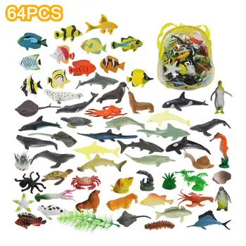

64PCS Simulation Mini Marine Animal Set Model Toy Simulation Marine Animal Suit Model Children Cognitive Learning Toys