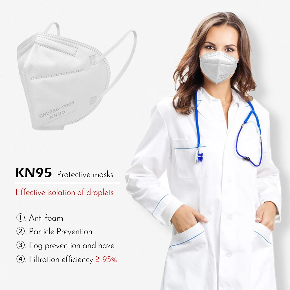 

KN95 Face Masks 5/10/20/30/50/100pcs 95% Filtration N95 Mask CE Certification Dustproof Anti-fog Mouth Masks Protective Mask