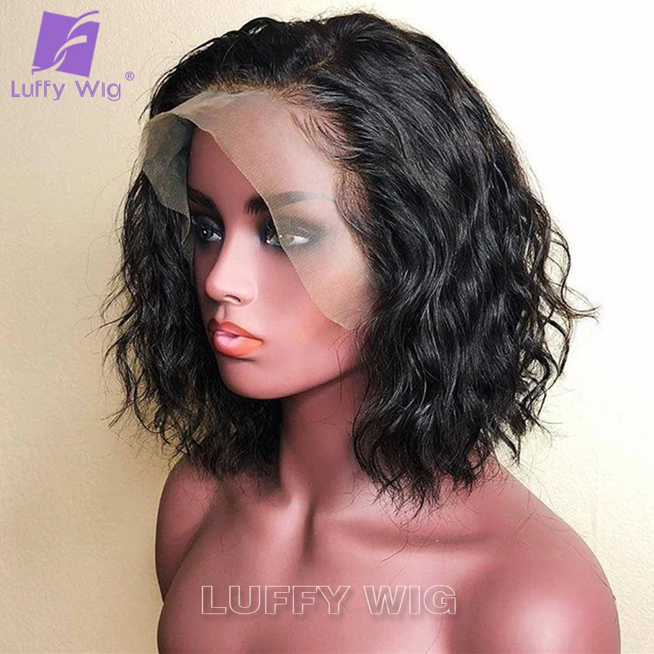 Human Hair Wig Lace Front Wig Human Hair Wigs Front Lace Wig Short Water Wave 13x6 Lace Front Wig Glueless Preplucked Remy Brazilian Hd Transparent Human Hair Wigs Bleached Knots For Women