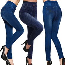 

2021 New Women Elastic Jean Leggings Pants High Waist Slim Push Up Seamless Pencil Pants Denim Casual Pants