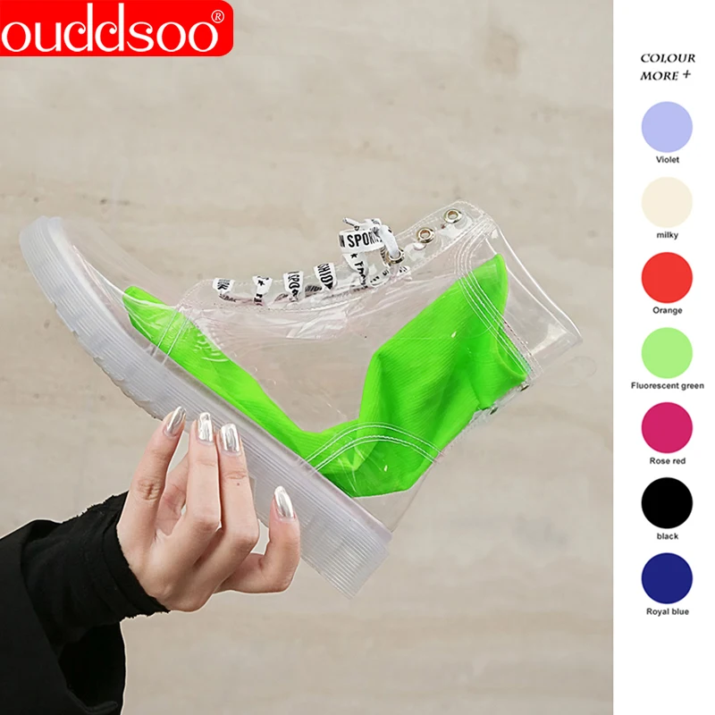 

ODS Flat Platform Clear Boots Women Transparent Booties Martins Boots Ladies Spring Summer Autumn Ankle Boots Bootie Botas Mujer