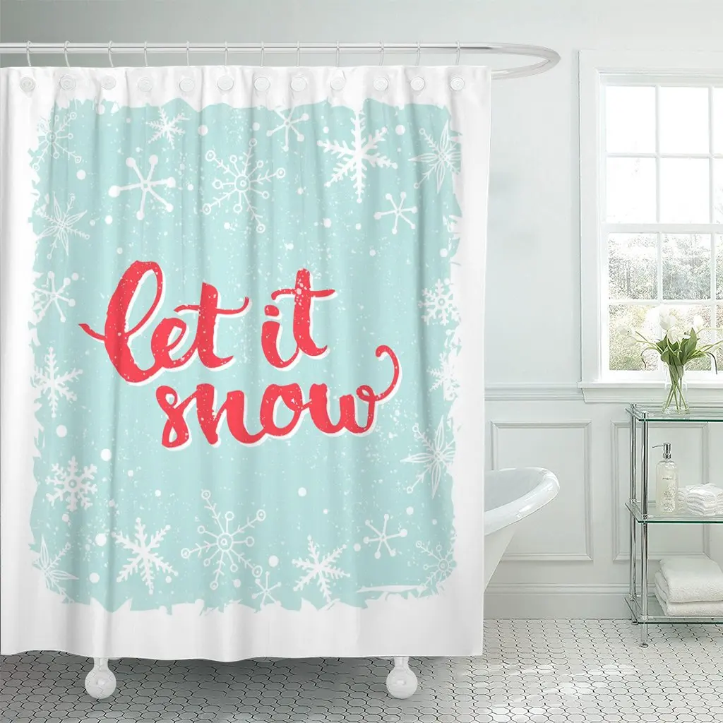 Let It Snow вдохновляющая зимняя кисть с надписью в синем цвете со снежинками красный текст для рождественской занавески для душа водонепроницаемый