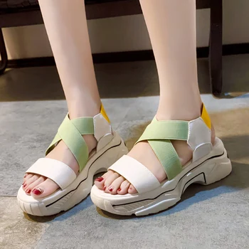 

Rimocy Mix Color Chunky Platform Sandals Women Summer 2020 Elastic Open Toe Beach Casual Shoes Woman Student Sport Sandals Wedge