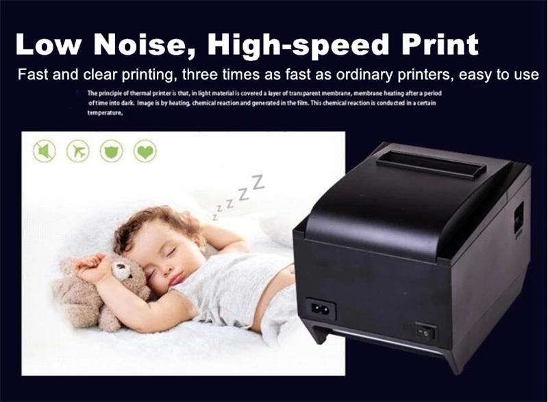 Thermal Ticket Printer 80mm With Auto Cutter USB Bluetooth POS Receipt Printers High Speed 260MM/s Kitchen Restaurant