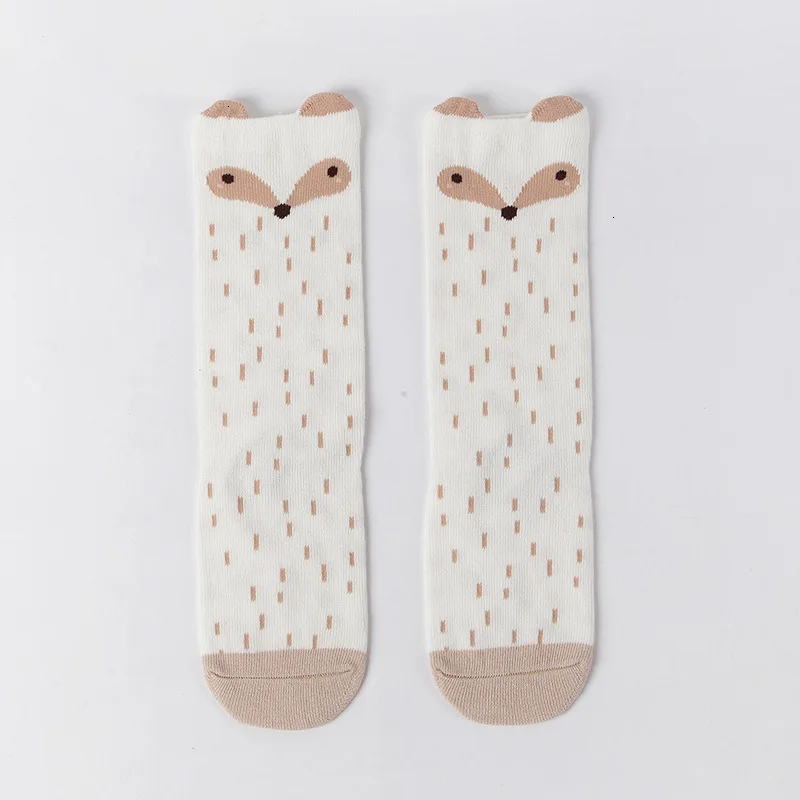 White Khaki dots Носки для малышей От 0 до 6 лет Детские носки до колена милые Нескользящие Детские носки с объемным рисунком - Цвет: White Khaki dots