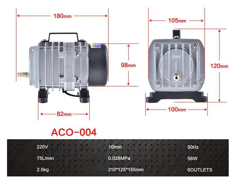 18 Вт 220 В электромагнитный воздушный компрессор, насос, аквариум с подачей кислорода, компрессор для рыбьего пруда, гидропонный воздушный аэратор, насос 38л/мин
