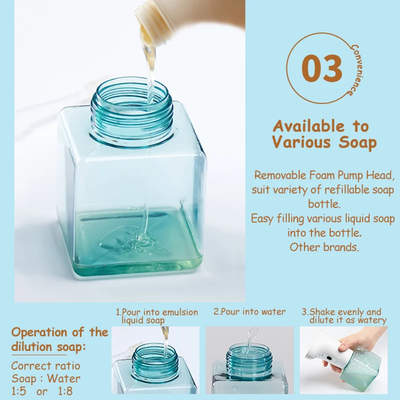 Lebath Auto Induction Foam Soap Dispenser Hand Washer Portable Soap Bottle AA Battery 250/450ML Capacity