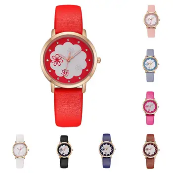 

Fashion Faux Leather Band Flower Printed Rhinestone Quartz Woman Wrist Watch Ladies Dress Watches Gift Luxury