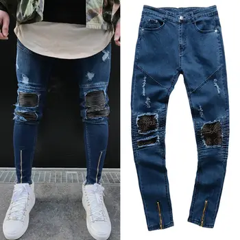 

Men Clothes 2020 Hip Hop Sweatpants Skinny Motorcycle Denim Pants Zipper Designer Black Jeans Mens Casual Men Jeans Trousers