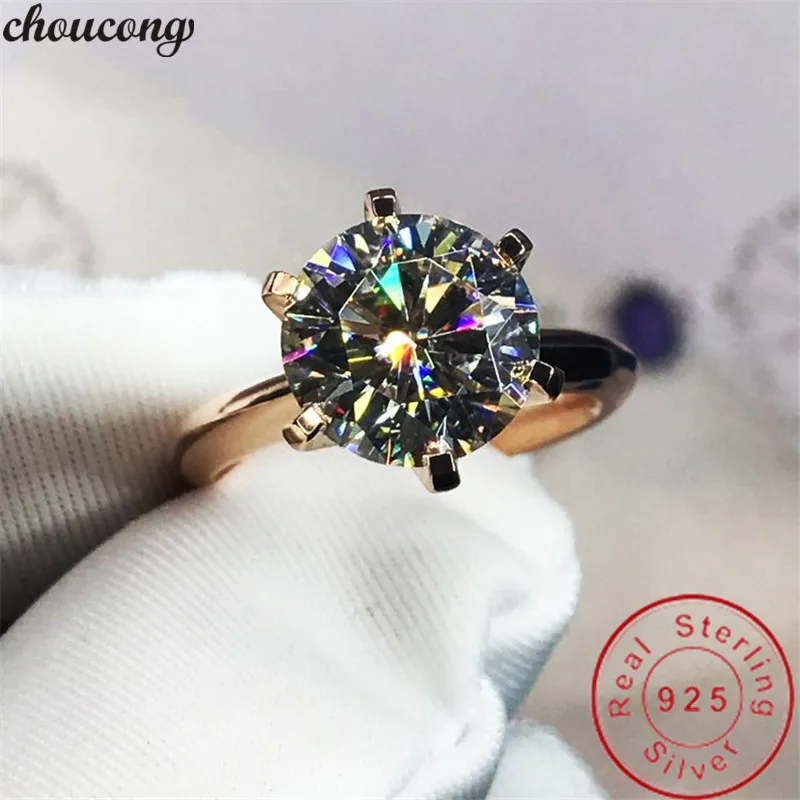 Choucong Solitaire Promise Ring 8 мм Sona cz Настоящее серебро 925 проба обручальные Обручальные кольца для женщин массивные ювелирные изделия