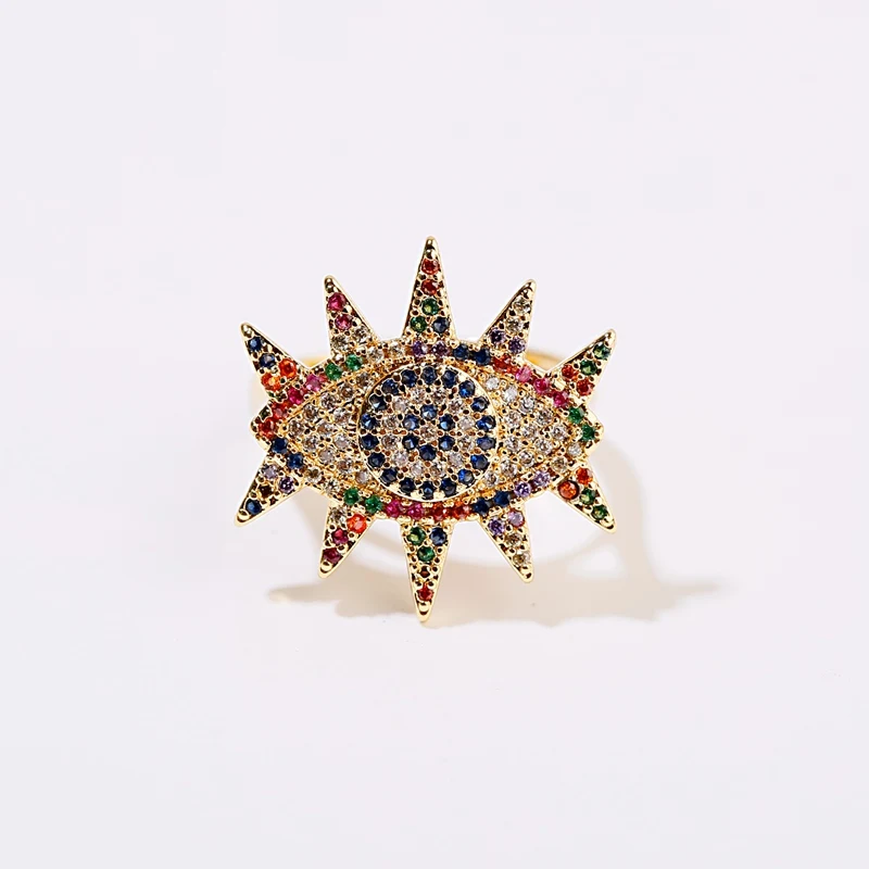 Elegant Women's Evil Eye Open Ring Classic Colored Micro Pave Cz Gold Wedding Jewelry Top Quality | Украшения и аксессуары
