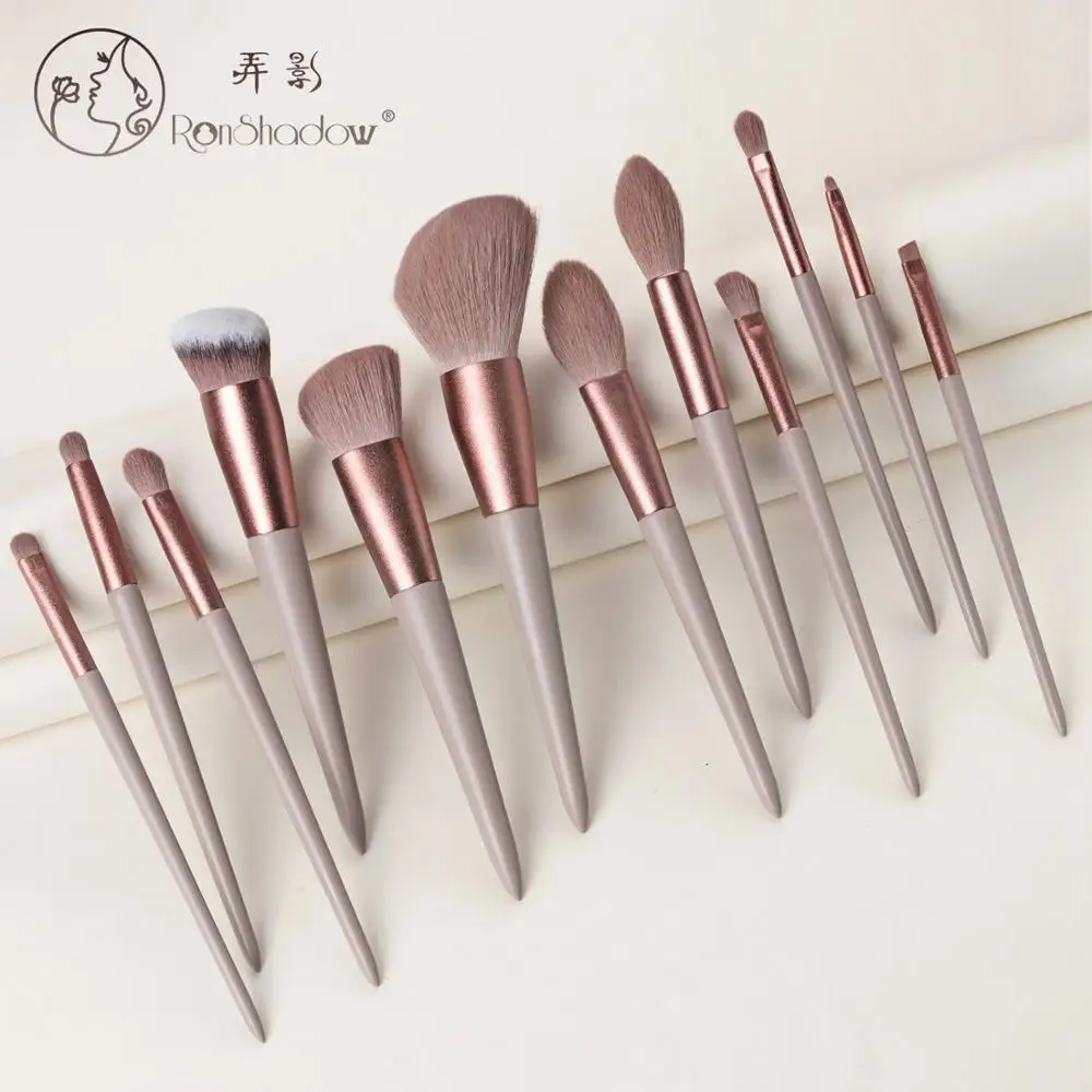 

12Pcs Makeup Brushes Set Shadow Powder Foundation Brush Milk Brown Makeup Spring and Wooden Handle Beauty Cosmetic Tool