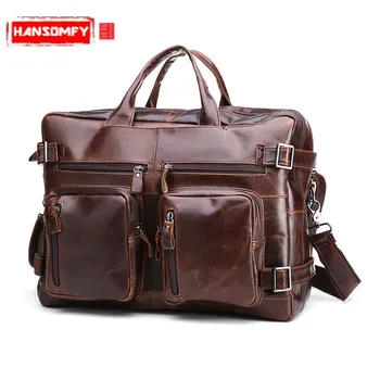 

Vintage Genuine Leather Men Bags Business Laptop Briefcase Portfolio Fashion Crossbody Men's Messenger Bags Travel Handbags Soft