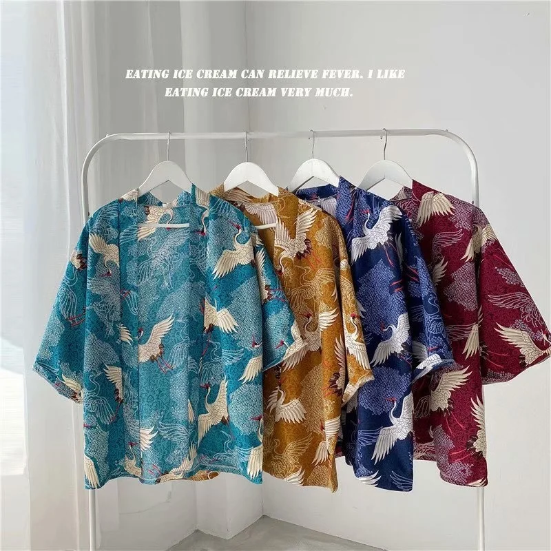 V-hanver Kimono Man Japanse Kleding Yukata Mannelijke Samurai Kostuum Haori Obi Strand Mannen Kimono Vest Japanse Streetwear Jas