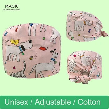 

Wholesale Pink print Surgical caps pet hospital doctor hat dentist hat print girl nurse accessories Wholesale prices scrubs hat